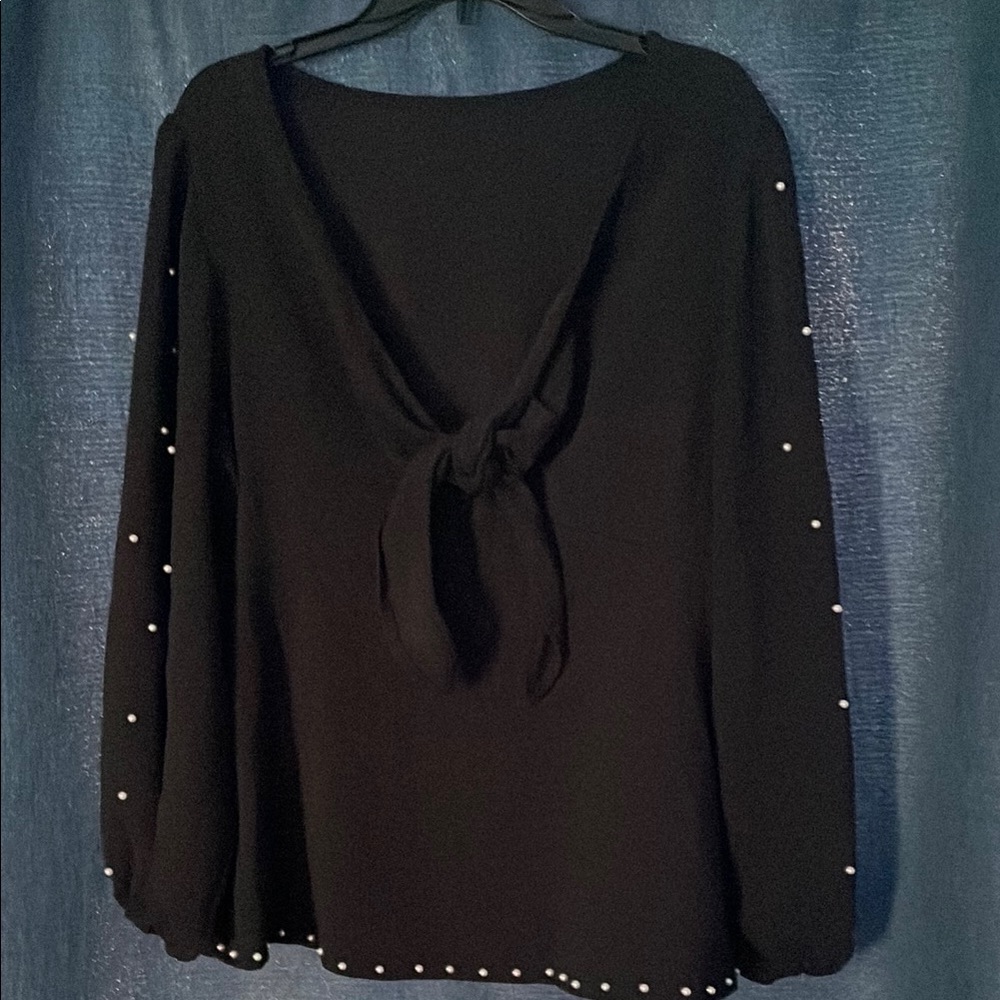 Shein Curve Black Top with Pearl Details